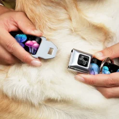 Dog Bone Black/Silver Seatbelt Buckle Collar - Mushroom Glow Black/Multi Color