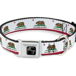 Dog Bone Black/Silver Seatbelt Buckle Collar - California Flag Continuous