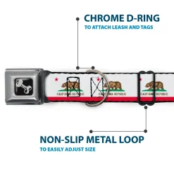 Dog Bone Black/Silver Seatbelt Buckle Collar - California Flag Continuous