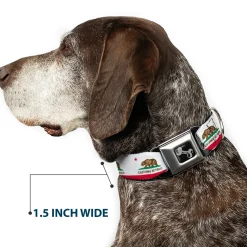 Dog Bone Black/Silver Seatbelt Buckle Collar - California Flag Continuous
