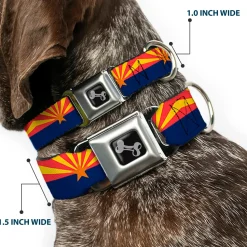 Dog Bone Black/Silver Seatbelt Buckle Collar - Arizona Flag Red/Yellow/Gold/Blue
