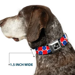 Dog Bone Black/Silver Seatbelt Buckle Collar - Smiley Sad Face Checker Red/White/Blue