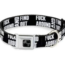 Dog Bone Black/Silver Seatbelt Buckle Collar - FAFO FUCK AROUND AND FIND OUT Bold Black/White