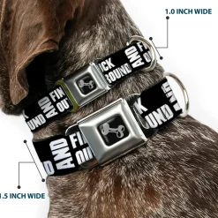 Dog Bone Black/Silver Seatbelt Buckle Collar - FAFO FUCK AROUND AND FIND OUT Bold Black/White