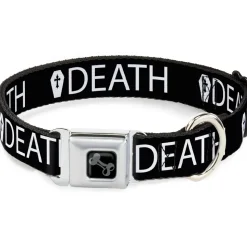 Dog Bone Black/Silver Seatbelt Buckle Collar - DEATH/Coffin Black/White