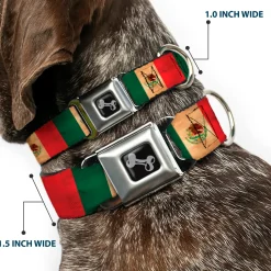 Dog Bone Black/Silver Seatbelt Buckle Collar - Mexico Flag Continuous Vintage