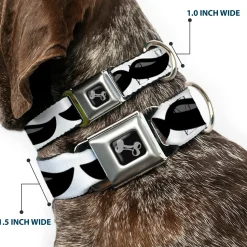 Dog Bone Black/Silver Seatbelt Buckle Collar - Plastic Mustache White/Black