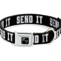 Dog Bone Black/Silver Seatbelt Buckle Collar - SEND IT Black/White