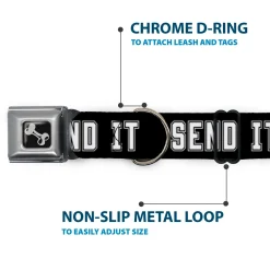 Dog Bone Black/Silver Seatbelt Buckle Collar - SEND IT Black/White