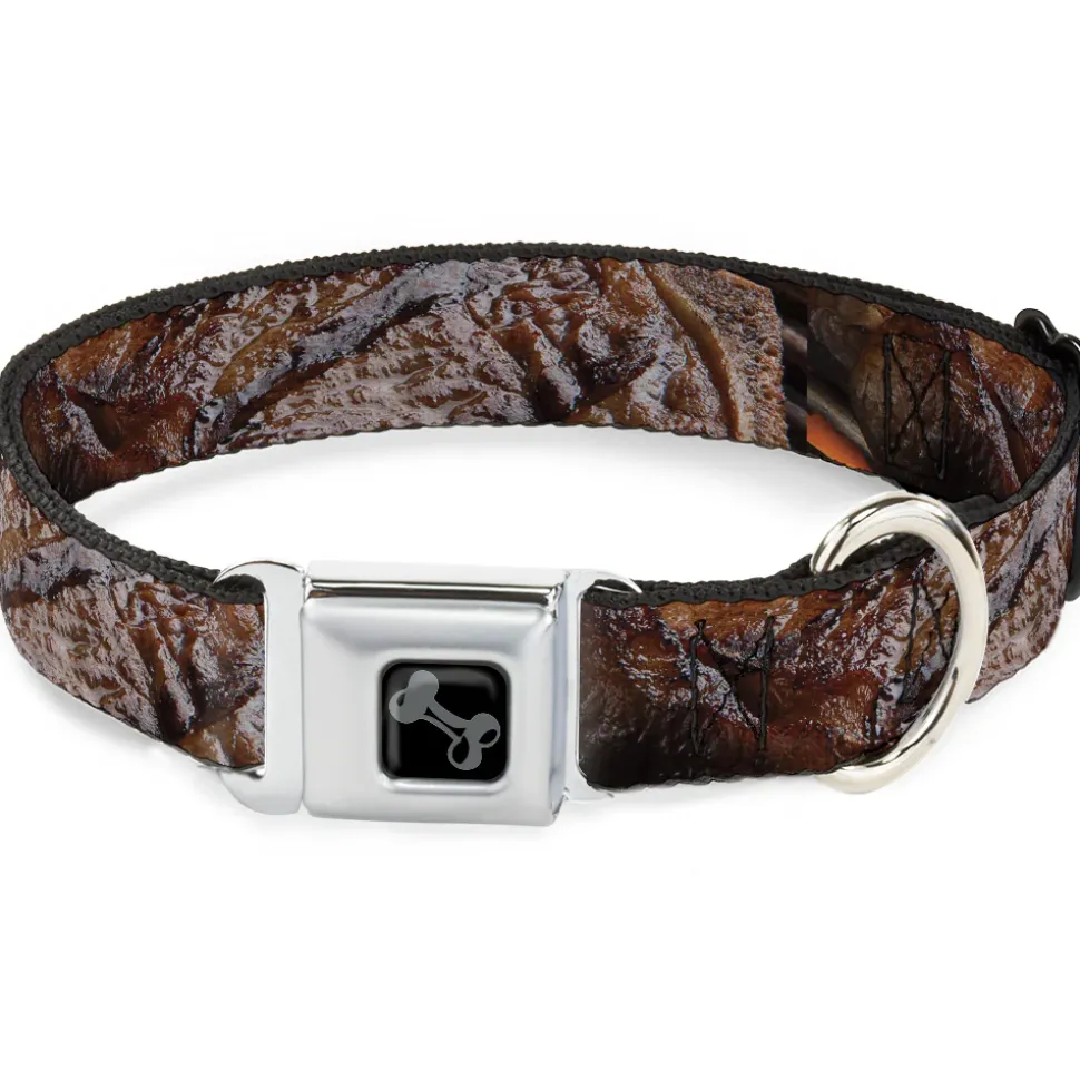 Dog Bone Black/Silver Seatbelt Buckle Collar - Vivid Grilled Steak