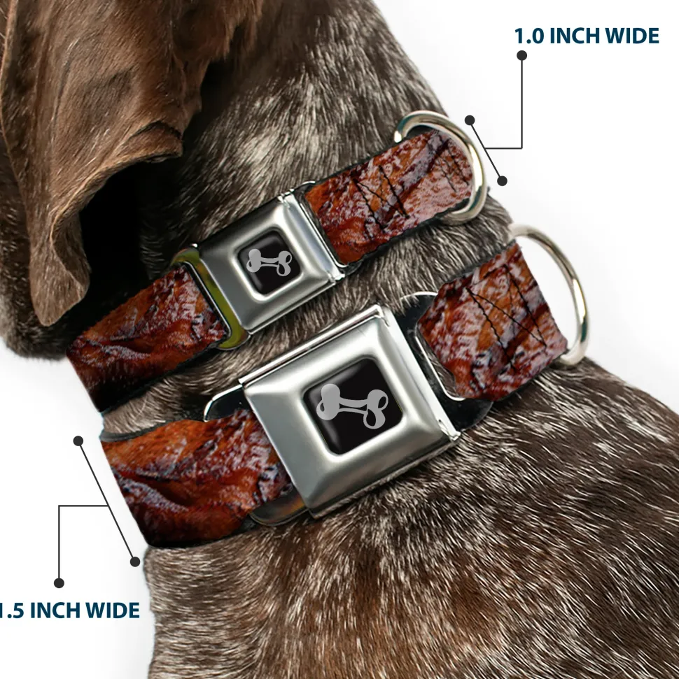 Dog Bone Black/Silver Seatbelt Buckle Collar - Vivid Grilled Steak