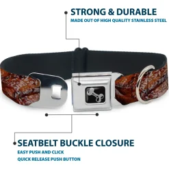 Dog Bone Black/Silver Seatbelt Buckle Collar - Vivid Grilled Steak