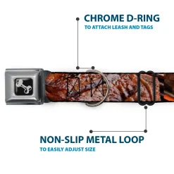 Dog Bone Black/Silver Seatbelt Buckle Collar - Vivid Grilled Steak