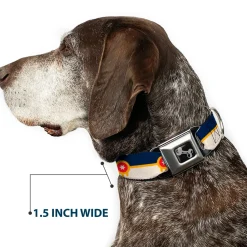 Dog Bone Black/Silver Seatbelt Buckle Collar - Tulsa Oklahoma City Flag Navy Blue/Gold/Red/Beige