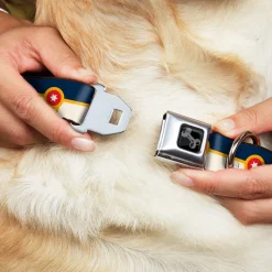 Dog Bone Black/Silver Seatbelt Buckle Collar - Tulsa Oklahoma City Flag Navy Blue/Gold/Red/Beige