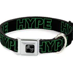 Dog Bone Black/Silver Seatbelt Buckle Collar - HYPE Outline Black/Neon Green