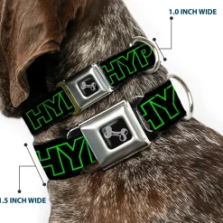Dog Bone Black/Silver Seatbelt Buckle Collar - HYPE Outline Black/Neon Green