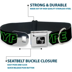 Dog Bone Black/Silver Seatbelt Buckle Collar - HYPE Outline Black/Neon Green