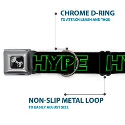 Dog Bone Black/Silver Seatbelt Buckle Collar - HYPE Outline Black/Neon Green