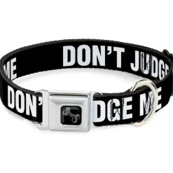 Dog Bone Black/Silver Seatbelt Buckle Collar - DON'T JUDGE ME Black/White