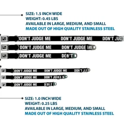 Dog Bone Black/Silver Seatbelt Buckle Collar - DON'T JUDGE ME Black/White