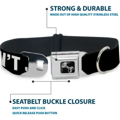 Dog Bone Black/Silver Seatbelt Buckle Collar - DON'T JUDGE ME Black/White