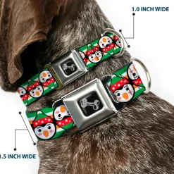 Dog Bone Black/Silver Seatbelt Buckle Collar - Christmas Penguin Flip/Stripe Green/White/Orange/Black