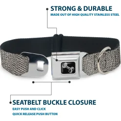 Dog Bone Black/Silver Seatbelt Buckle Collar - Metallic Silver