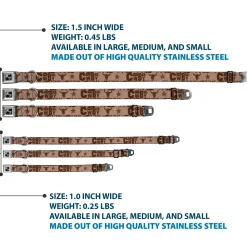 Dog Bone Black/Silver Seatbelt Buckle Collar - Western COWBOY Icons Collage Tan/Browns