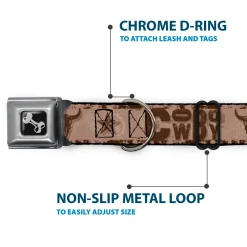 Dog Bone Black/Silver Seatbelt Buckle Collar - Western COWBOY Icons Collage Tan/Browns