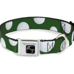 Dog Bone Black/Silver Seatbelt Buckle Collar - Golf Balls Scattered Green/White