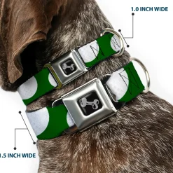 Dog Bone Black/Silver Seatbelt Buckle Collar - Golf Balls Scattered Green/White