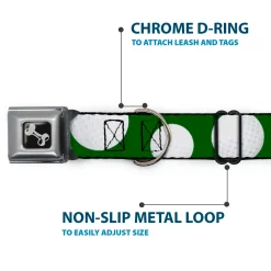 Dog Bone Black/Silver Seatbelt Buckle Collar - Golf Balls Scattered Green/White