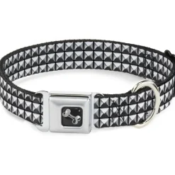 Dog Bone Black/Silver Seatbelt Buckle Collar - Printed Studs