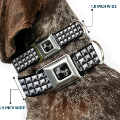 Dog Bone Black/Silver Seatbelt Buckle Collar - Printed Studs