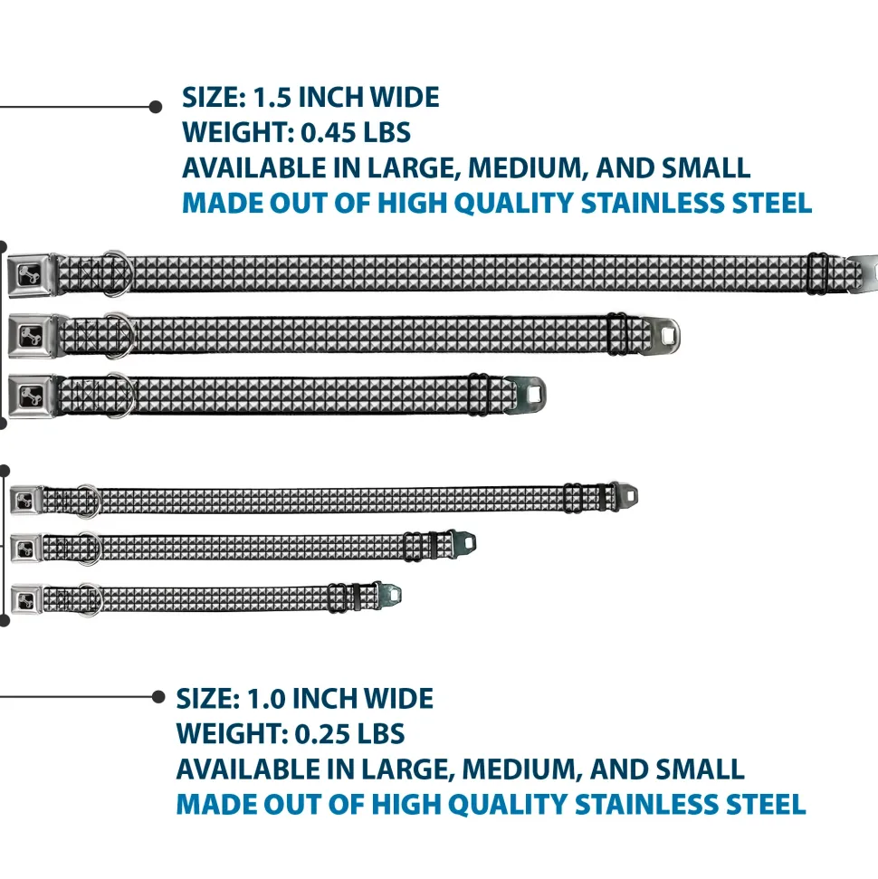 Dog Bone Black/Silver Seatbelt Buckle Collar - Printed Studs