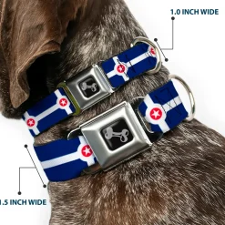 Dog Bone Black/Silver Seatbelt Buckle Collar - Indianapolis Flag Navy Blue/White/Red