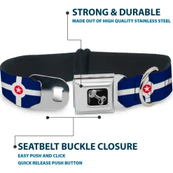 Dog Bone Black/Silver Seatbelt Buckle Collar - Indianapolis Flag Navy Blue/White/Red