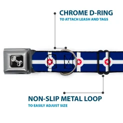 Dog Bone Black/Silver Seatbelt Buckle Collar - Indianapolis Flag Navy Blue/White/Red