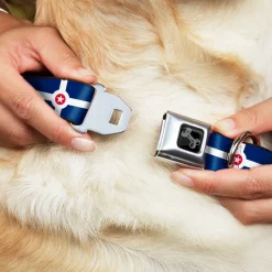 Dog Bone Black/Silver Seatbelt Buckle Collar - Indianapolis Flag Navy Blue/White/Red