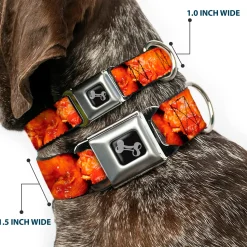 Dog Bone Black/Silver Seatbelt Buckle Collar - Vivid Hot Wings Stacked