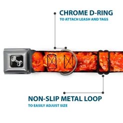 Dog Bone Black/Silver Seatbelt Buckle Collar - Vivid Hot Wings Stacked