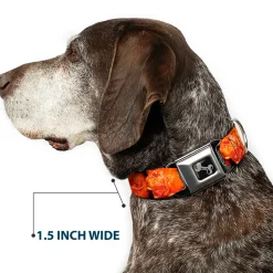 Dog Bone Black/Silver Seatbelt Buckle Collar - Vivid Hot Wings Stacked
