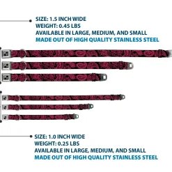 Dog Bone Black/Silver Seatbelt Buckle Collar - Paisley Black/Neon Pink