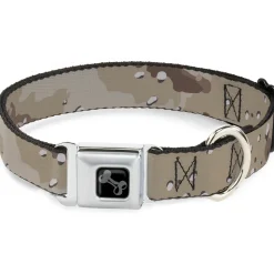 Dog Bone Black/Silver Seatbelt Buckle Collar - Desert Camo Tans/Browns