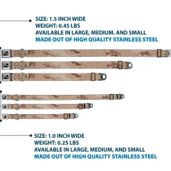 Dog Bone Black/Silver Seatbelt Buckle Collar - Desert Camo Tans/Browns