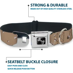 Dog Bone Black/Silver Seatbelt Buckle Collar - Desert Camo Tans/Browns