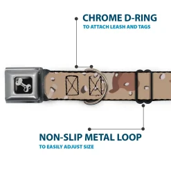 Dog Bone Black/Silver Seatbelt Buckle Collar - Desert Camo Tans/Browns