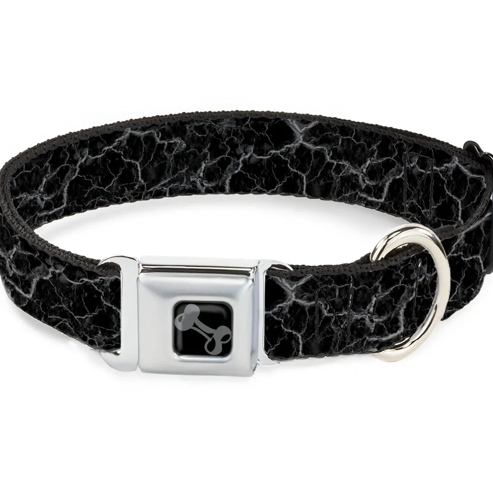 Dog Bone Black/Silver Seatbelt Buckle Collar - Marble Black/Charcoal Gray