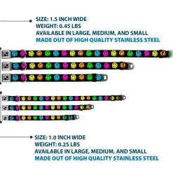 Dog Bone Black/Silver Seatbelt Buckle Collar - Smiley Face Melted Repeat Black/Multi Neon